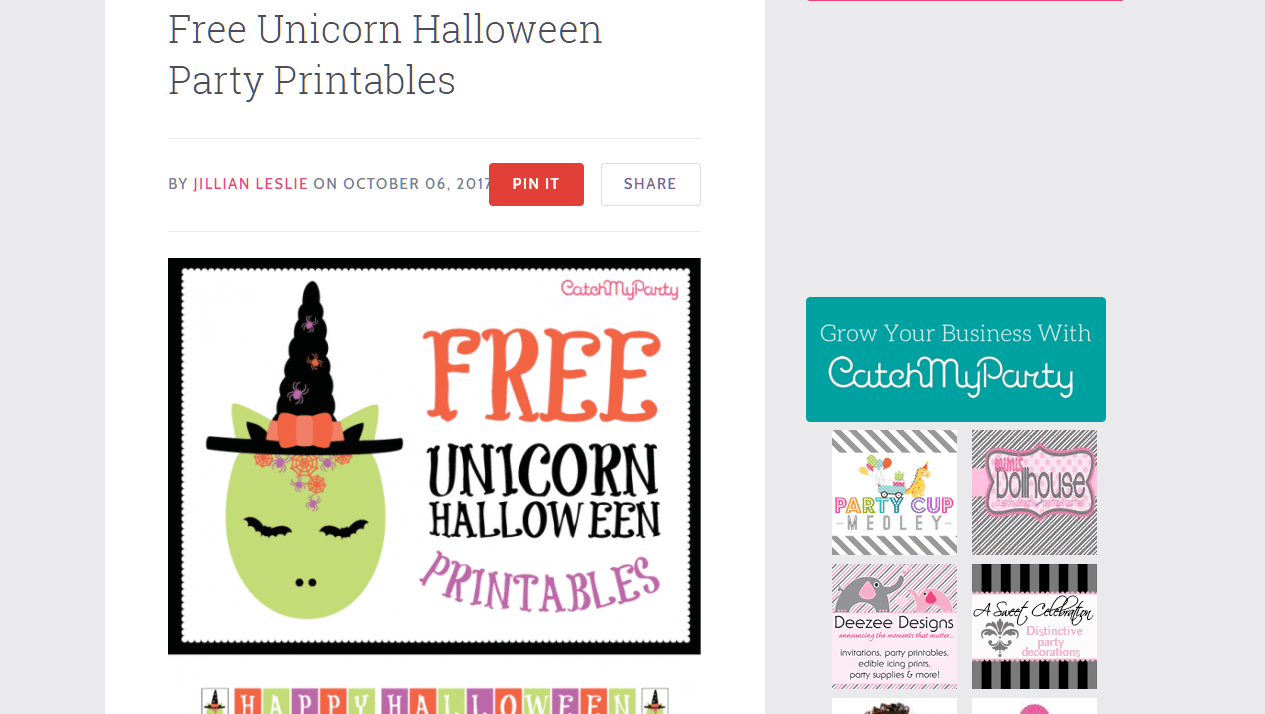Catch My Party Unicorn Halloween Printables